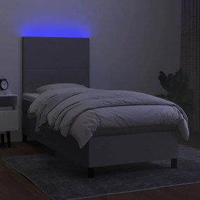 Cama box spring c/ colchão e LED 90x200 cm tecido cinza-claro