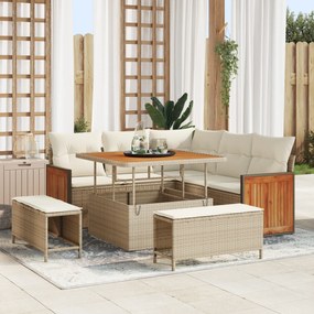 Conjunto de Sofá de Jardim de 8 Peças com Almofadas Bege Vime de Acácia