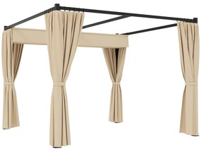 Outsunny Pérgola de Jardim 3x3 m Pérgola para Exterior com Teto e Paredes Laterais Retráteis Impermeável para Terraço Pátio Bege
