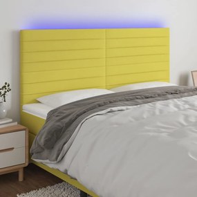 vidaXL Cabeceira de cama c/ LED tecido 200x5x118/128 cm verde