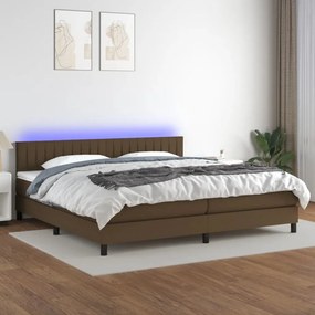 Cama box spring c/ colchão/LED 200x200cm tecido castanho-escuro