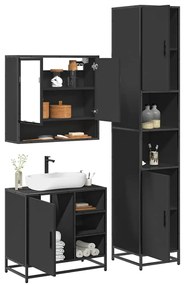 vidaXL 3 pcs conjunto móveis casa de banho derivados de madeira preto