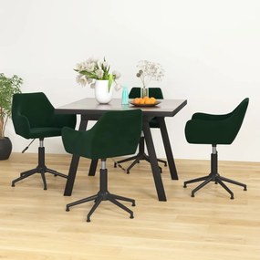 vidaXL Cadeiras de jantar giratórias 4 pcs veludo verde-escuro