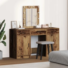 Conjunto de Mesa de Cômoda de 3 Peças com LED em Madeira de Engenharia