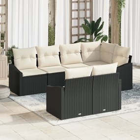 vidaXL Conjunto de Sofá de Jardim de 7 Peças com Almofadas Preto Rattan Polipropileno