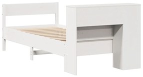 Cama com estante sem colchão 75x190 cm pinho maciço branco