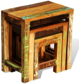 Mesas de encastrar vintage 3 pcs madeira reciclada