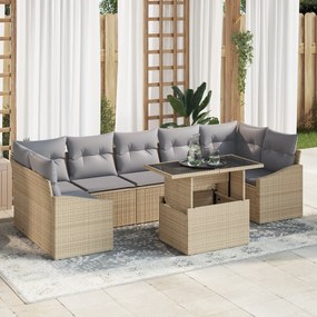 Conjunto de Sofá de Jardim 8 Peças com Almofadas Bege em Rattan