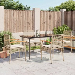 vidaXL 5 pcs conjunto de jantar p/ jardim com almofadões vime PE bege