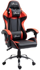 Vinsetto Cadeira Gaming Ergonômica Cadeira para Videojogos Reclinável com Altura Regulável Apoio 63x67x119-127cm Vermelho e Preto