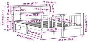 Cama com estante sem colchão 140x200 cm pinho maciço branco