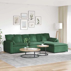 vidaXL Sofá modular com pufes e almofadas verde escuro