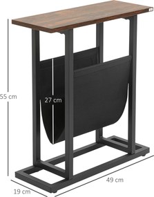 Mesa de apoio com porta-revistas, estrutura em aço 49 x 19 x 55 cm, preto e castanho escuro