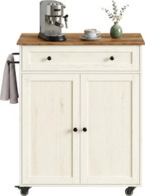 Carrinho de cozinha com armário e gaveta em estilo rústico 78,5 x 40 x 89,2 cm Branco vintage e castanho-mel