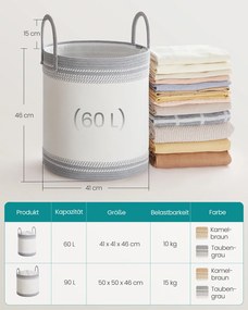 Cesto para roupa suja 60 L com tampa e pega 41 x 41 x 46 cm cinzento