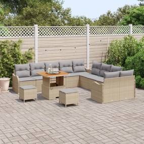 Conjunto de Sofá de Jardim de 13 Peças vidaXL com Almofadas Bege Ratta
