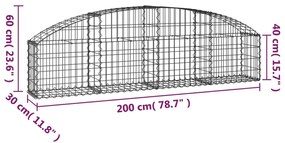 Cesto gabião arqueado 200x30x40/60 cm ferro galvanizado