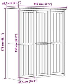 Roupeiro BODO 146x53,5x173 cm pinho maciço branco e castanho
