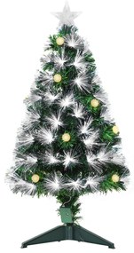 HOMCOM Árvore de Natal 90 cm Árvore de Natal com Fibra Óptica Árvore de Natal Artificial com 90 Luzes LED e 90 Ramos Verde e Branco