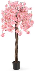 Árvore de Cerejeira Artificial de 163 cm com flores em tons degradés e tronco de madeira, vaso de cimento para interior Rosa