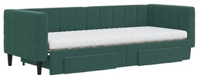 Sofá-cama c/ gavetão e gavetas 80x200cm veludo verde-escuro