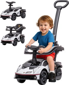 AIYAPLAY 2 em 1 Carro Andador para Crianças 12-36 Meses Lamborghini Essenza SCV2 Carro Andador 86,5x40x89,5cm Branco e Preto | Aosom Portugal