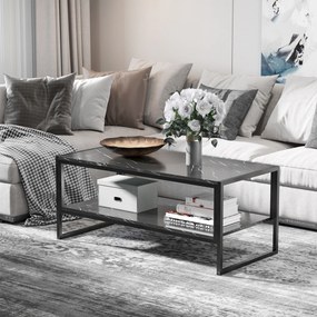 Mesa de centro de estilo moderno com 2 prateleiras 106 x 50 x 47 cm Preto