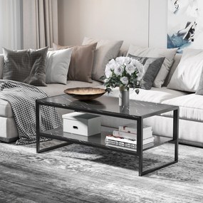 Mesa de centro de estilo moderno com 2 prateleiras 106 x 50 x 47 cm Preto