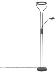 Candeeiro de pé moderno preto com braço de leitura incl. LED e dimmer - Divo Moderno