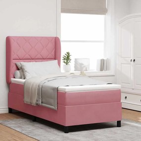 vidaXL Cama Box com colchão com cabeceira Rosa 200 x 90 cm Poliéster