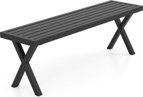 Banco de metal para jardim para 2 pessoas com assento de ripas e pernas X 138 x 36 x 46 cm Preto
