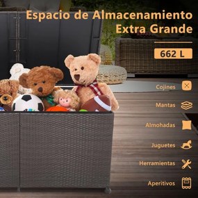 Caixa de arrumação exterior 150 x 77 x 73 cm em vime 662 L para terraço em rattan com 2 rodas universais para pátio exterior Castanho misto