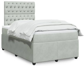 Cama boxspring c/ colchão 120x200 cm veludo cinzento-claro