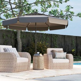 Guarda-sol solar de 300 cm com 32 luzes LED, parte superior ventilada com 3 níveis e ajuste de inclinação - cinzento