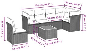 7 pcs conjunto de sofás p/ jardim com almofadões vime PE bege