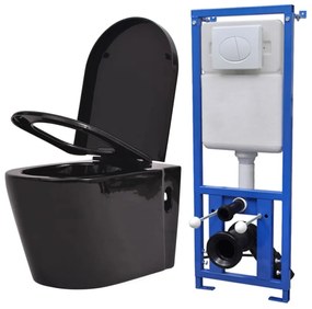 vidaXL Sanita de parede com cisterna oculta, cerâmica, preto