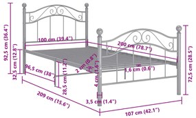 Estrutura de cama 100x200 cm metal cinzento