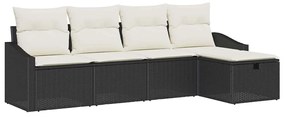 Conjunto de Sofá de Jardim de 5 Peças com Almofadas Pretas em Rattan S
