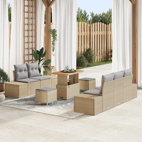 Conjunto de Sofá de Jardim vidaXL 8 Peças com Almofadas Bege Rattan Po