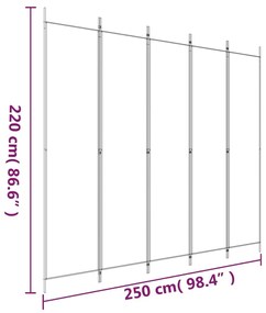 Biombo/divisória com 5 painéis 250x220 cm tecido castanho