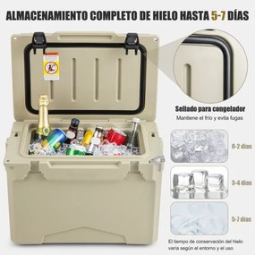 Geleira térmica robusta rotomoldada de 21 L com pega de alumínio Suporte para copos integrado Retenção de gelo durante 5-7 dias para campismo Castanha