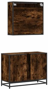 2 pcs conj. móveis casa de banho derivados madeira cor fumado