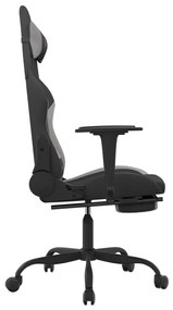 Cadeira gaming com apoio de pés tecido preto e cinzento-claro