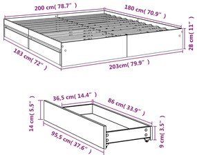 Estrutura de cama c/ gavetas derivados madeira cinza sonoma