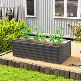 Floreira Grande Exterior Retangular em Aço Galvanizado para Terraço com Base Aberta 180x90x57,5 cm Cinzento