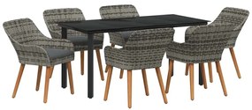 Conjunto de Jantar de Jardim 7 Peças Cinza em Rattan Poly