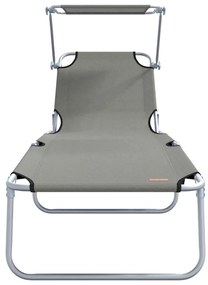 Espreguiçadeiras dobráveis 2 pcs com toldo em tecido Oxford cinza 600D