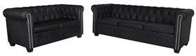 Conjunto sofás Chesterfield 2 + 3 lugares couro artific. preto