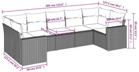 7 pcs conjunto sofás p/ jardim c/ almofadões vime PE cinzento