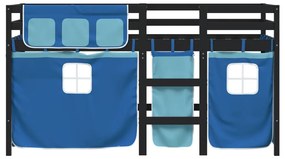 Cama alta p/ criança c/ cortinas 90x200 cm pinho maciço azul